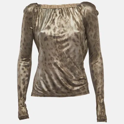 Pre-owned Class By Roberto Cavalli Grey Lurex Jersey V-neck Top M In Gray