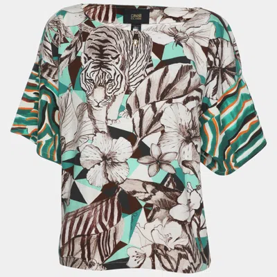 Class By Roberto Cavalli Multicolor Cotton Blend Jungle Print Top