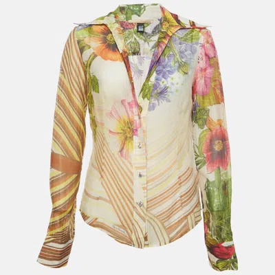 Pre-owned Class By Roberto Cavalli Multicolor Floral Print Chiffon Shirt L