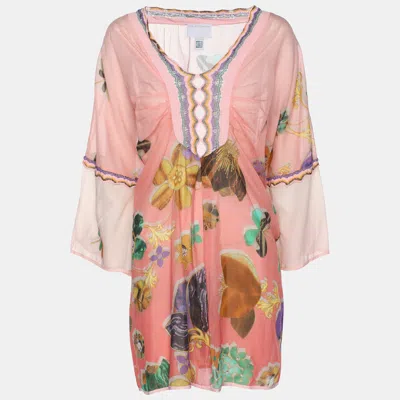 Class By Roberto Cavalli Multicolor Floral Print Chiffon Tunic Blouse In Pink