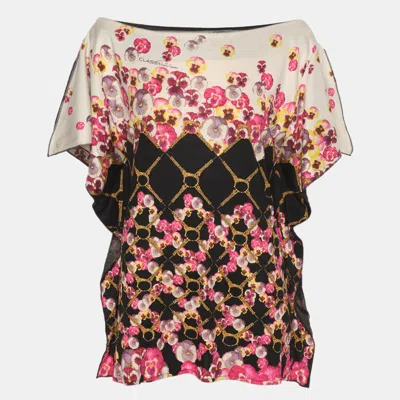 Pre-owned Class By Roberto Cavalli Multicolor Floral Print Silk Tops L