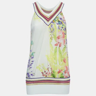 Class By Roberto Cavalli Multicolor Floral Print Silk V-neck Sleeveless Top