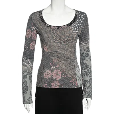 Class By Roberto Cavalli Multicolor Paisley Print Knit Scoop Neck Top In Blue