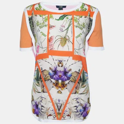 Class By Roberto Cavalli Multicolor Print Silk Knit Short Sleeve Top