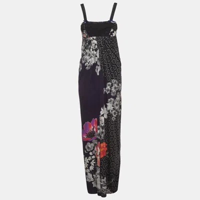 Pre-owned Class By Roberto Cavalli Multicolor Printed Jersey Lace Bodice Dress S In Blue