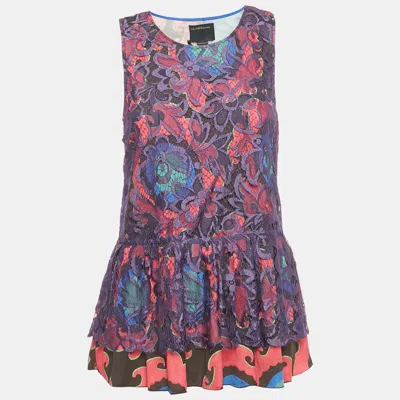 Class By Roberto Cavalli Multicolor Printed Lace Sleeveless Top