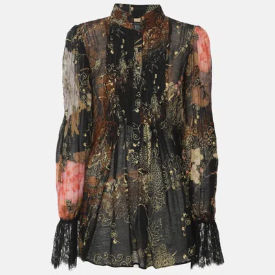 Class By Roberto Cavalli Multicolor Printed Pleated Chiffon Blouse