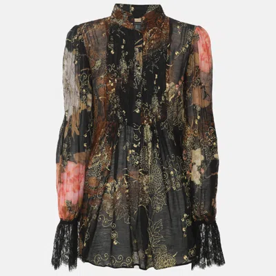 Pre-owned Class By Roberto Cavalli Multicolor Printed Pleated Chiffon Blouse M