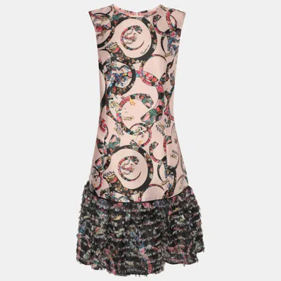 Pre-owned Class By Roberto Cavalli Multicolor Printed Satin Flared Fringe Midi Dress