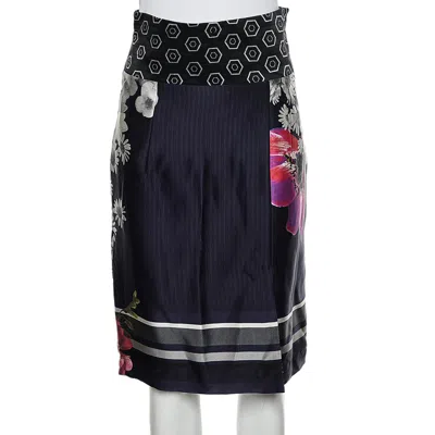 Class By Roberto Cavalli Multicolor Printed Satin Pencil Skirt In Black