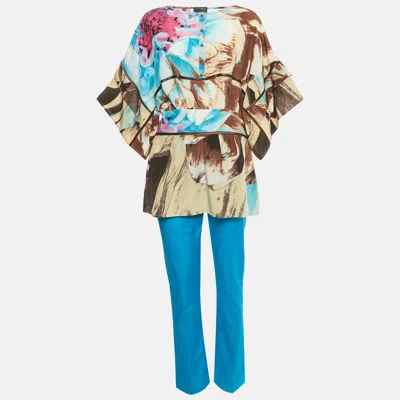 Class By Roberto Cavalli Multicolor Printed Silk Top & Taffeta Pant Set