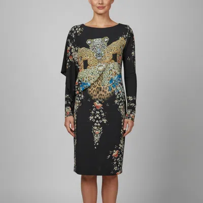 Pre-owned Class By Roberto Cavalli Navy Blue Animal Print Jersey Draped Midi Dress M
