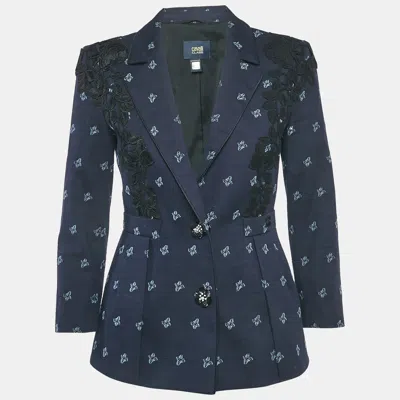 Pre-owned Class By Roberto Cavalli Navy Blue Cotton Lace Detail Jacket S