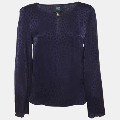 Pre-owned Class By Roberto Cavalli Navy Blue Patterned Crepe Top M