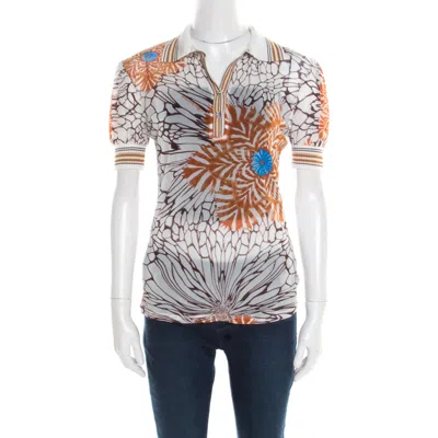Class By Roberto Cavalli Off White Floral Printed Sheer Ribbed Trim Top In Multi