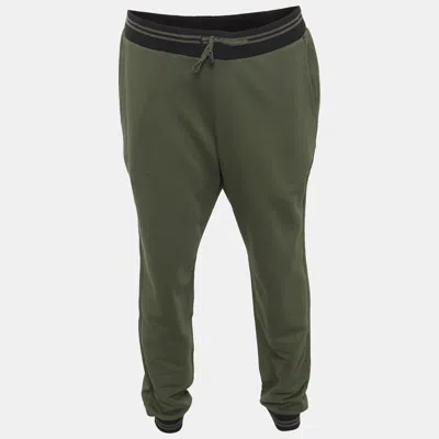 Pre-owned Class By Roberto Cavalli Olive Green Stripe Detail Cotton Knit Sweatpants Xl