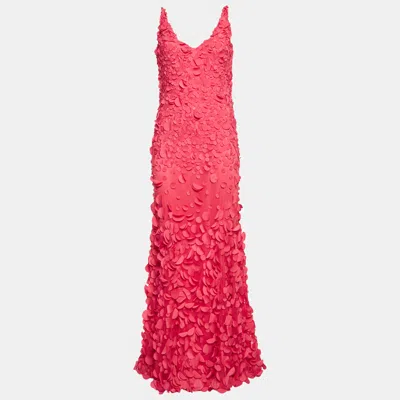 Pre-owned Class By Roberto Cavalli Pink Applique Detail Tulle Sleeveless Maxi Dress L