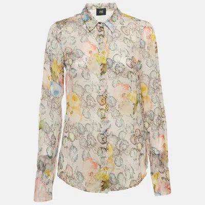 Pre-owned Class By Roberto Cavalli Pink Floral Print Silk Sheer Shirt M