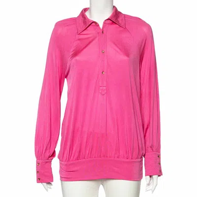 Class By Roberto Cavalli Pink Silk Knit Button Front Top
