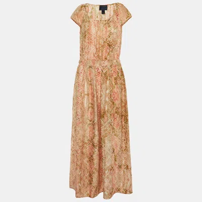 Pre-owned Class By Roberto Cavalli Pink Snake Print Silk Maxi Dress M
