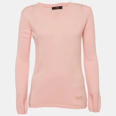 Pre-owned Class By Roberto Cavalli Pink Wool Blend V Neck Sweaters S