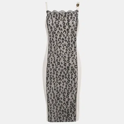 Pre-owned Class By Roberto Cavalli Pink/black Jersey Leopard Mesh Detail Midi Dress L