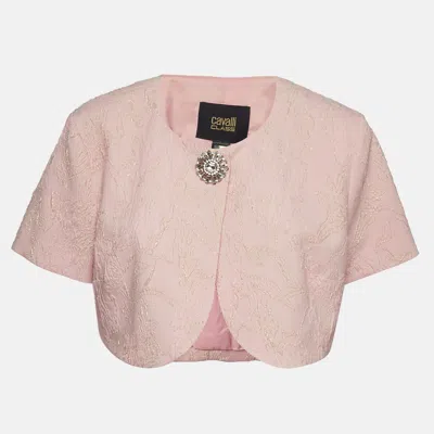 Pre-owned Class By Roberto Cavalli Pink/gold Floral Jacquard Cropped Jacket L
