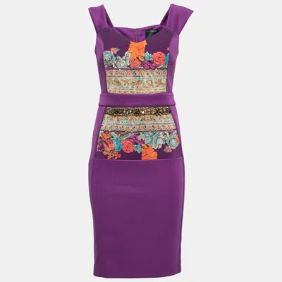 Class By Roberto Cavalli Purple Jersey Floral Applique Beaded Bodycon Dress