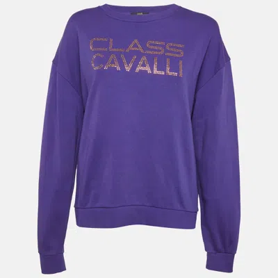 Pre-owned Class By Roberto Cavalli Purple Logo Studded Cotton Sweatshirt L