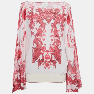 Class By Roberto Cavalli Roberto Cavalli Pink Floral Print Jersey Kimono Top In White