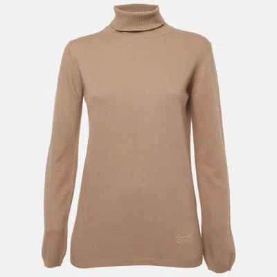 Pre-owned Class By Roberto Cavalli Tan Knit Turtle Neck Sweater L In Brown