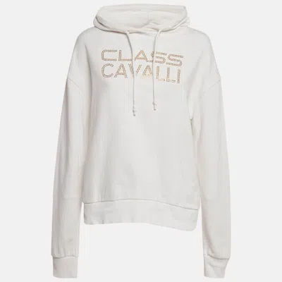 Pre-owned Class By Roberto Cavalli White Logo Studded Cotton Hoodie M