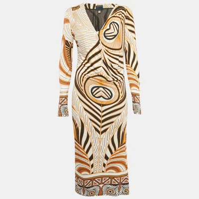 Pre-owned Class By Roberto Cavalli White Printed Jersey Midi Dress L
