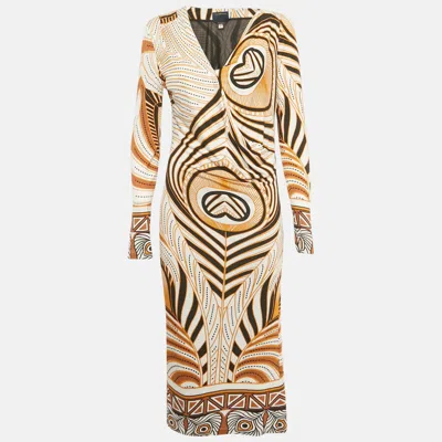 Class By Roberto Cavalli White Printed Jersey Midi Dress In Multi