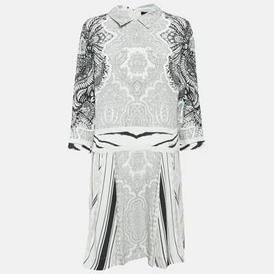 Class By Roberto Cavalli White/black Printed Crepe Short Dress