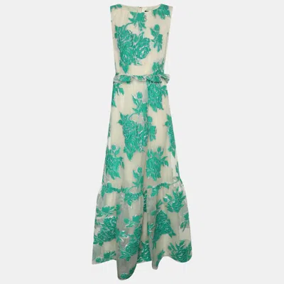 Class By Roberto Cavalli White/green Tulle Embroidered Maxi Dress In Multi
