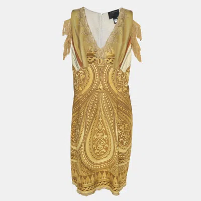 Pre-owned Class By Roberto Cavalli Yellow Printed Jersey Midi Dress Xl