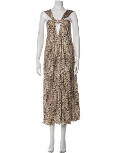 Pre-owned Class Roberto Cavalli Animal Print Long Dress In Brown