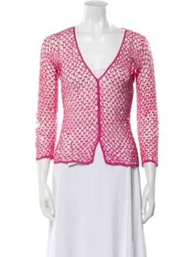 Pre-owned Class Roberto Cavalli Crochet Printed Blouse In White