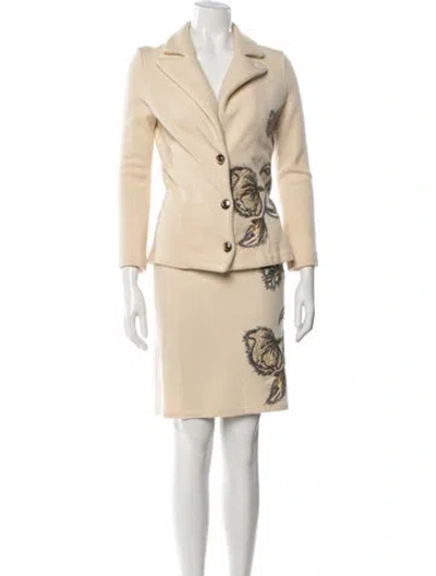 Pre-owned Class Roberto Cavalli Floral Print Embroidered Accent Skirt Suit In Neutrals