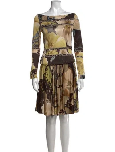 Pre-owned Class Roberto Cavalli Floral Print Knee-length Dress In Brown