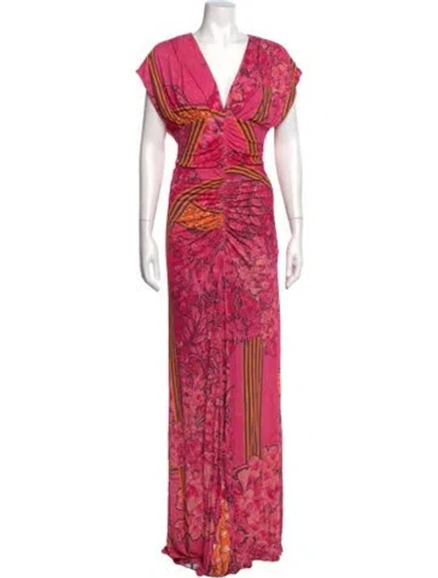 Pre-owned Class Roberto Cavalli Floral Print Long Dress In Pink