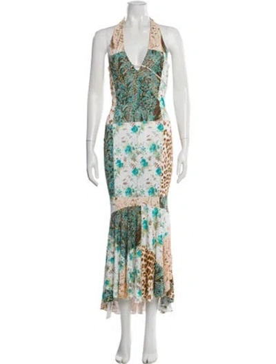 Pre-owned Class Roberto Cavalli Floral Print Long Dress In White