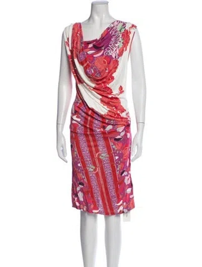 Pre-owned Class Roberto Cavalli Floral Print Midi Length Dress W/ Tags In Red