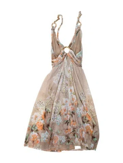 Pre-owned Class Roberto Cavalli Floral Print Mini Dress In Neutrals