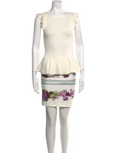 Pre-owned Class Roberto Cavalli Floral Print Mini Dress In Neutrals/white