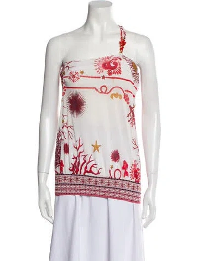 Pre-owned Class Roberto Cavalli Floral Print One-shoulder Top In Red