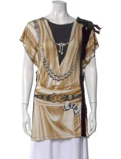 Pre-owned Class Roberto Cavalli Printed Crew Neck Top In Black/brown/gold