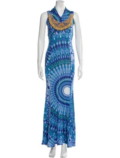 Pre-owned Class Roberto Cavalli Printed Long Dress In Blue