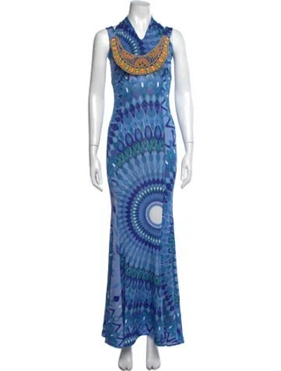 Pre-owned Class Roberto Cavalli Printed Long Dress In Blue